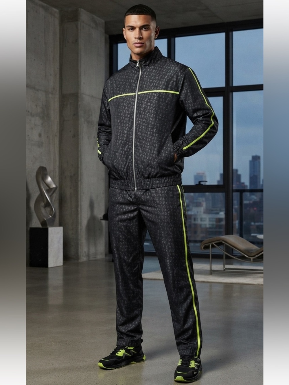 RtA Black Allover Logo Tracksuit Set M Jacket / XL Pants - Melvin Harvey